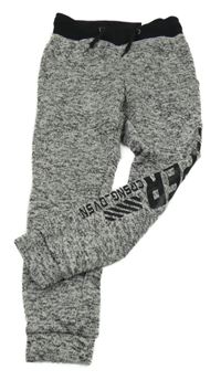 Černo-bílé melírované úpletové kalhoty s nápisem Dopodopo