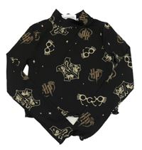 Černé žebrované crop triko Harry Potter