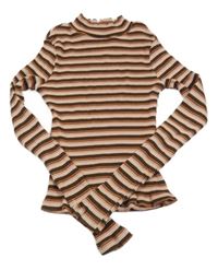 Hnědo-růžovo-bílé pruhované žebrované crop triko C&A