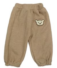 Béžové rebrované pletené nohavice s medvedíkom