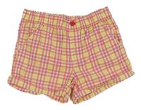 Růžovo-žluté kostkované plátěné kraťasy Faded Glory 