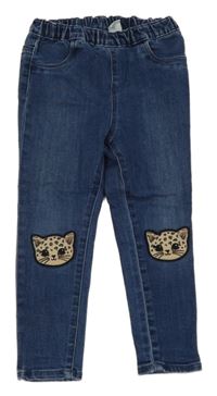 Tmavomodré džegíny s leopardy H&M