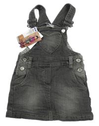 Nové - Sivá rifľová na traká podšitá sukňa Papagino