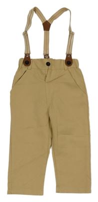 Béžové lehké kalhoty s odepínacími kšandami