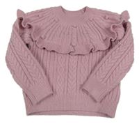 Ružový vzorovaný sveter s bambulkami a volánikmi Matalan