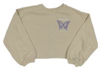 Béžová crop oversize mikina s motýlom H&M