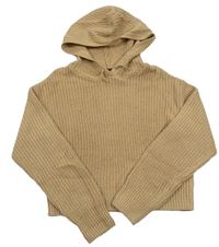 Béžový rebrovaný pletený crop sveter s kapucňou New Look