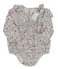 2Set - Bílé květované žebrované body s volánky + čelenka s mašlí Matalan