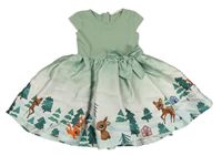 Světleolivovo-bílé šaty se zvířátky a stromečky a mašlí H&M