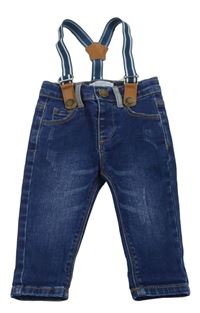 Tmavomodré skinny rifle vyšúchaného vzhledu a trakami PRIMARK