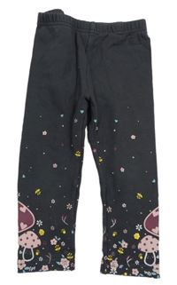Tmavošedé teplákové legíny s muchomůrkami Topolino