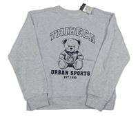 Nové - svetlosivá melírovaná mikina s medvedíkom a nápismi PRIMARK