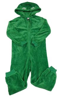 Zelená plyšová kombinéza s kapucí - žabička peuhu