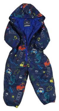 Tmavomodrá šusťáková zimní kombinéza s obrázky a kapucí George