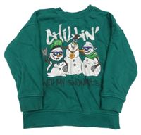 Tmavozelená oversize mikina so sněhuláčky Tu