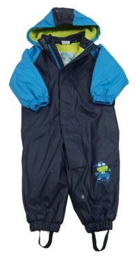Tmavomodro-modrá nepromokavá jarná kombinéza so žabičkou a odopínacíá kapucňou Papagino