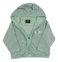 Mátovo-tmavosivá pruhovaná zamatová prepínaci mikina s medvedíkom a kapucňou s uškami Texstar