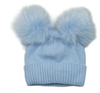 Světlemodrá pletená čepice s bambulemi