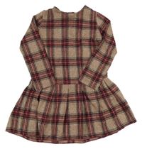 Šedo/pudrovo-vínovo-čierne kockované melírované úpletové šaty Next