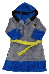 Šedo-cobaltově modro-černý plyšový župan s Batmanem a kapucí M&S