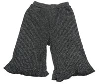 Tmavošedo-stříbrné melírované žebrované široké kalhoty s volánky ZARA