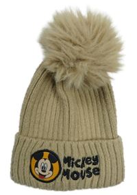 Béžová žebrovaná pletená čepice s Mickey a bambulí PRIMARK