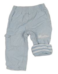 Svetlomodré menšestrové podšité nohavice s nápismi a vreckom