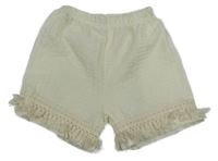 Smetanové kostkované kraťasy s krajkou 