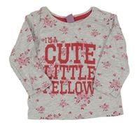 Světlešedé melírované triko s kytičkami a nápisy dopodopo