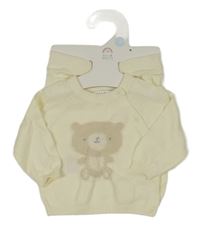 Nové - 2Set - Smetanový propínací svetr s medvídkem + pletené tepláky HELLO WORLD