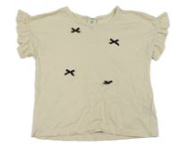 Smotanové tričko s mašľami a volánikmi H&M