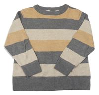 Tmavošedo-světlehnědo-béžový pruhovaný melírovaný sveter H&M