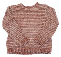 Starorůžovo-strieborný melírovaný rebrovaný žinylkový sveter PRIMARK
