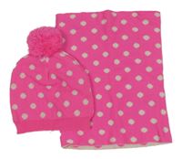 2Set - Křiklavě růžová puntíkatá čepice s bambulí + nákrčník X-MAIL