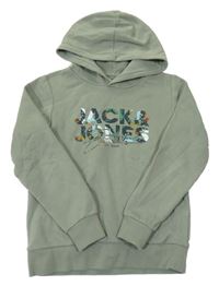 Khaki mikina s logom a kapucňou JACK&JONES