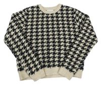 Čierno-svetlobéžový vzorovaný crop sveter PRIMARK
