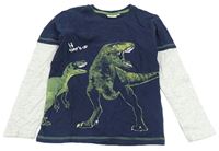 Tmavomodro-světlešedé triko s dinosaury Kids