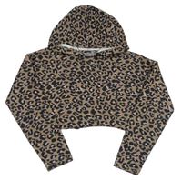 Hnedá crop mikina s leopardím vzorom a kapucňou Matalan