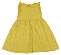 Horčicové bavlnené šaty so srdiečkami H&M