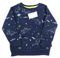 Tmavomodrá mikina s dinosaury a vesmírem Primark