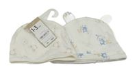 2x bílá bavlněná čepice - s myškami + s medvědy a liškami Mothercare