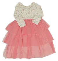 Smetanovo-ružové bavlněno/tylové šaty s kvetmi a golierikom zn. Leigh Tucker