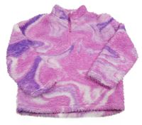 Tmavorůžovo-lila vzorovaná chlpatá mikina Dunnes