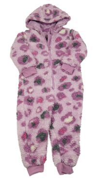 Ružová vzorovaná huňatá kombinéza s kapucňou Dunnes
