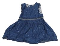 Modré puntíkaté šaty riflového vzhledu s květy C&A