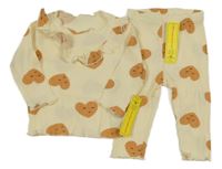 Nové - 2set - Krémové žebrované triko se srdíčky a volánem + legíny Shein