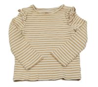 Smetanovo-farebné pruhované rebrované tričko s volánikmi C&A