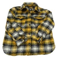 Světlešedo-černo-okrová kostkovaná vlněná košilová bunda New Look