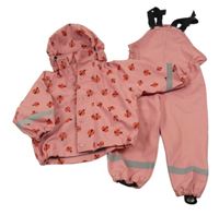 2set - Starorůžová nepromokavá bunda s beruškami a kapucí + laclové kalhoty