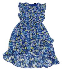 Zafírové šifónové šaty s lsity a tukanmi Kiki&Koko